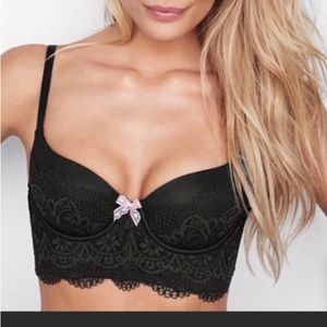 🎀 VICTORIAS SECRET 🎀 Demi bust bustier lace black pink new! Sz 34B